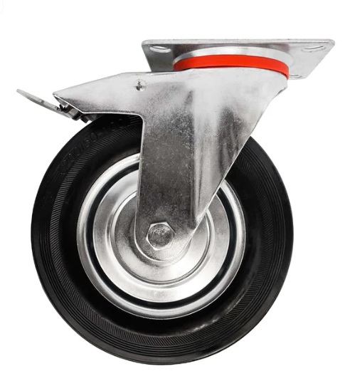 Zestaw kołowy, koło obrotowe z hamulcem: metal guma, płyta mocująca, łożysko wałeczkowe, nośność 70 kg | 4003-100