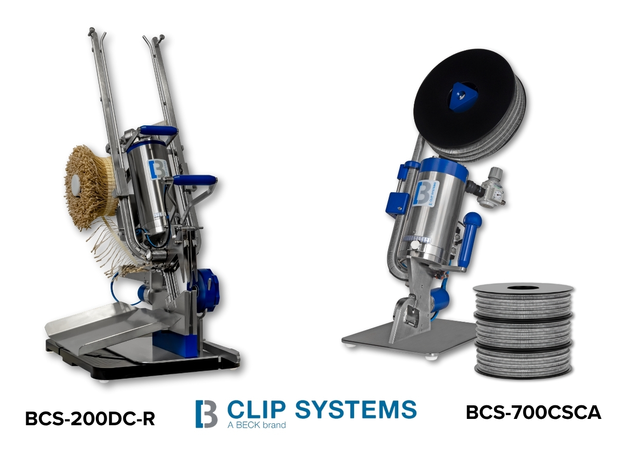 Klipsownice: Dwurzędowa rotacyjna BCS-200DC-R oraz Jednorzędowa automatyczna BCS-700SCA