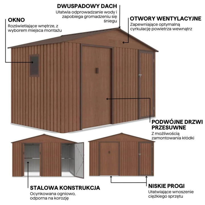 Domek narzędziowy FALCON 340x194cm Walnut - Hardmaister